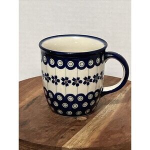 Polish Pottery 12 oz. Coffee Mug by Zaklady Boleslawiec Handcrafted Dots Floral